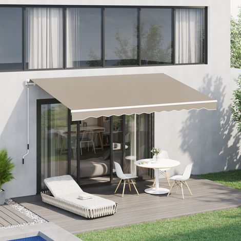 Auvent à manivelle 4 x 2,5 m avec bâche imperméable. En métal et aluminium. Beige.