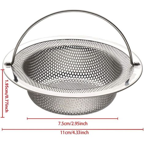 Lot de 2 Filtre à évier de Cuisine, Crépine de Vidange d’évier en Acier Inoxydable avec Poignée Relevable, Diamètre Extérieur 11 cm x Hauteur 2 cm (1/4)