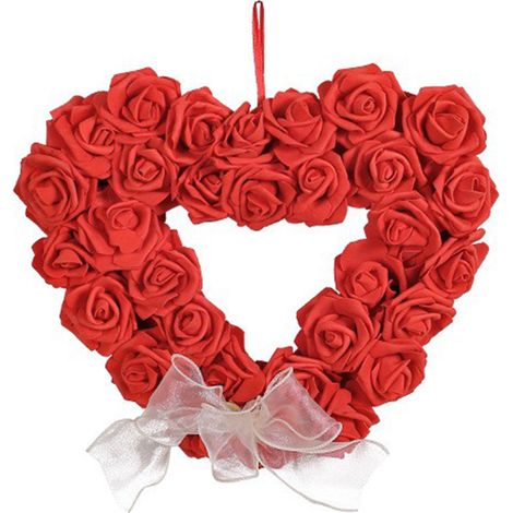 Couronne en forme de cœur, rose artificielle romantique en forme de cœur, rouge, pour décoration extérieure de mariage (1/2)