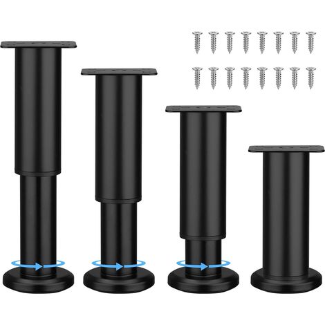 Pieds de meuble noirs robustes et réglables (4 pieds, 12-18 cm), avec 16 vis adaptés au remplacement de pieds métalliques pour meubles DIY. (1/5)