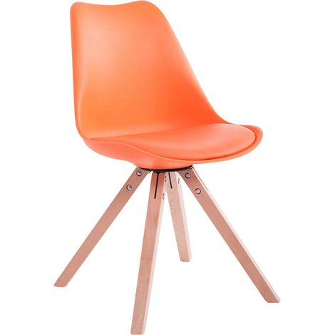 Chaise de salle à manger design scandinave en plastique et PVC orange et pieds en bois clair forme carré 100008485 (1/3)