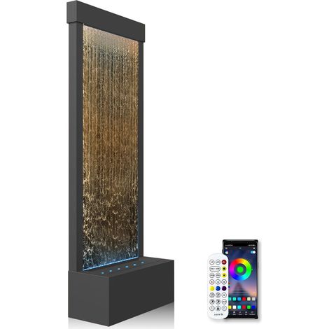 Grande Fontaine de Jardin et Cascade intérieure, contrôle APP, éclairage LED. 45,5x20x123cm, paroi d'eau INOX (Jardin/intérieur) avec Pompe. Cascade Moderne - Miroir Bronze Noir (1/5)