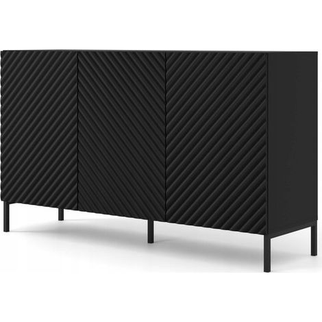 Commode de rangement Meuble universel noir mat 150x87x42cm SURFA sur pieds avec 3 portes pieds noir (1/2)