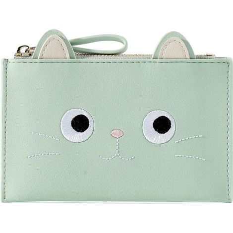 Mini porte-monnaie à fermeture éclair chat mignon pour femme (vert),
