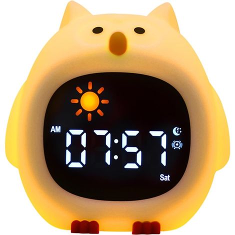 Réveil en silicone, lampe en forme d'animal de dessin animé avec veilleuse, réveil à bruit blanc, lampe de bureau rechargeable . (Chouette) (1/5)