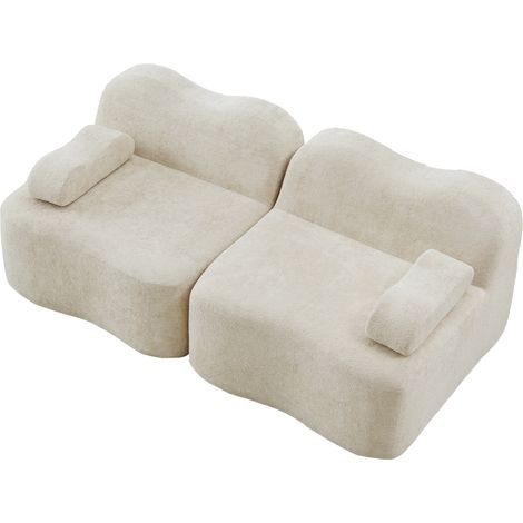 2-Sitzer modulares Sofa ohne Gestell, Wellenform, beiger Samt, ohne Montage (1/5)