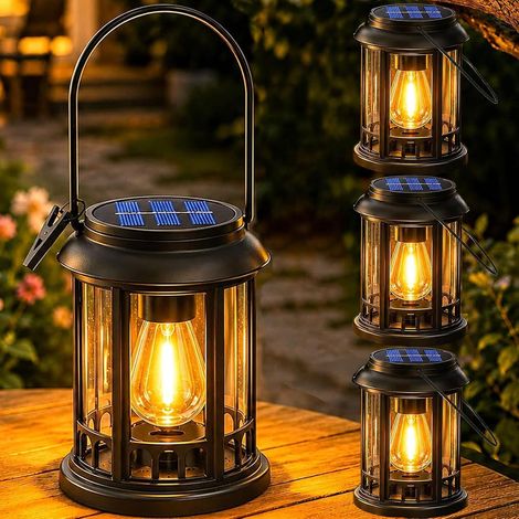 Lanterne Solaire Exterieur Jardin 4 Pièces Lampe Solaire Ampoule LED, Lampe de Table Solaire IP44 Étanche Suspension Solaire Luminaire Exterieur pour Balcon Terrasse Jardin Déco (1/5)