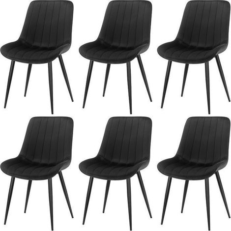 Chaise de salle à manger - WAFTING - Lot de 6 - Assise velours - Pieds métal - Noir (1/5)