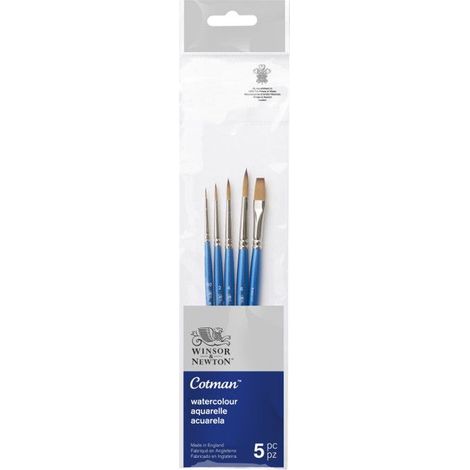 Pinceaux - Rond et plat - Aquarelle - Synthétique - 5 pièces - Winsor et Newton - Cotman