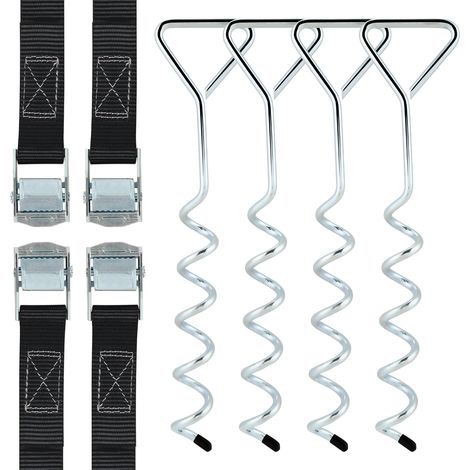 Randaco Ancoraggi a spirale Cinghie di serraggio Kit di ancoraggio di resistenza Fissaggi in acciaio inox per trampolino Safety,set da 4