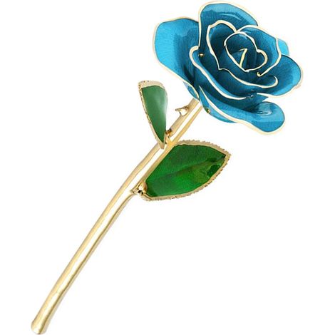 Roses à longues tiges plaquées or 24 carats, présentées dans un coffret cadeau avec support (roses bleu clair, avec support). (1/5)