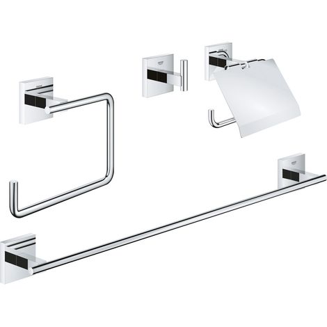 GROHE QUICKFIX Start Cube, Set Accessori 4-in-1, Cromo, Installazione a vite o con colla, Cromo, 41115000