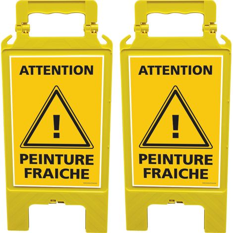 Lot de 2 chevalets de signalisation, attention peinture fraiche - Chevalet jaune (1/5)