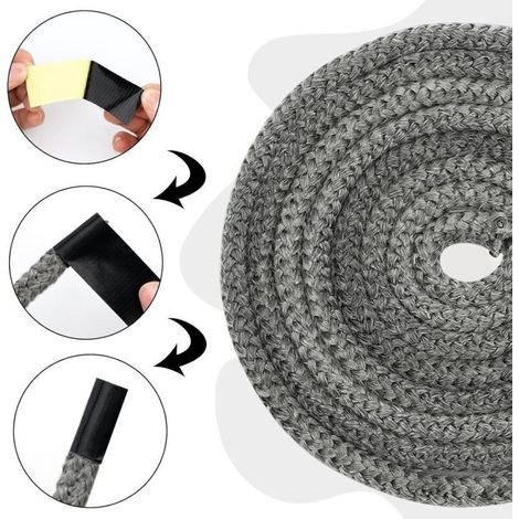 Geflochtene Dichtung für Einsätze und Öfen, 6 mm x 3 m, Kamineinsatzdichtung mit 4 Streifen für Holzöfen, Kamine, hitzebeständige Backofentüren bis 550 °C (1/4)