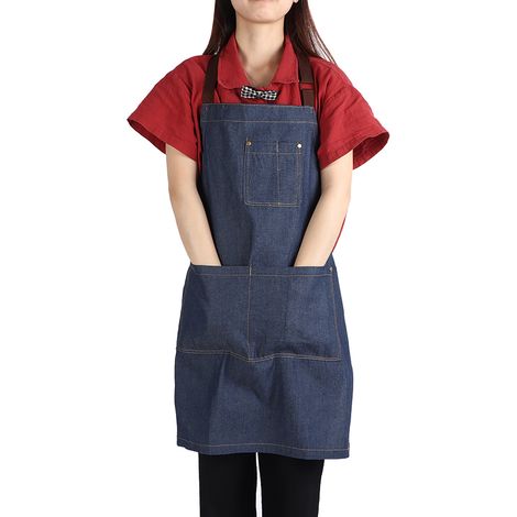 Unisex-Arbeitsschürze aus Denim mit Taschen für Zeichnen, Malen, Restaurant, Café, Kellner (Blau) (1/5)