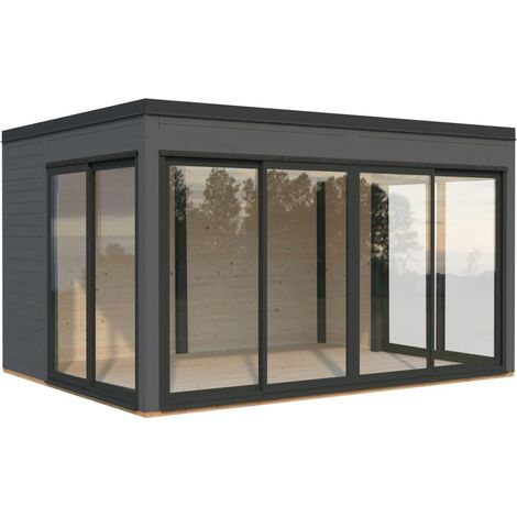 Abri de jardin en bois Serena 12,6 m2 Set 2 Slide Peint gris foncé (1/5)