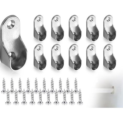 Lot de 10 supports de tringle à vêtements, tringles de penderie ovales en alliage de zinc, support de tringle de penderie avec 20 vis, pour cintres tubulaires de placard (1/5)