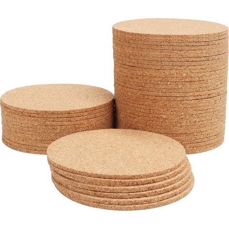 Posavasos redondos de corcho (50 unidades) - 10 cm de diámetro y 2 mm de grosor - Posavasos estándar, reutilizables y absorbentes para la cocina, el hogar, la oficina, el bar, el pub y el restaurante. (1/5)