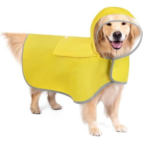 Cappotto impermeabile per cani di piccola, media, grande taglia e cucciolo con foro per la pettorina e strisce riflettenti (giallo, S) (1/5)