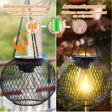 Lanterne Solaire Extérieure Suspendue Lampe de Jardin Étanche IP65 Éclairage Décoratif Blanc Chaud pour Terrasse Cour Allée et Noël (1/5)