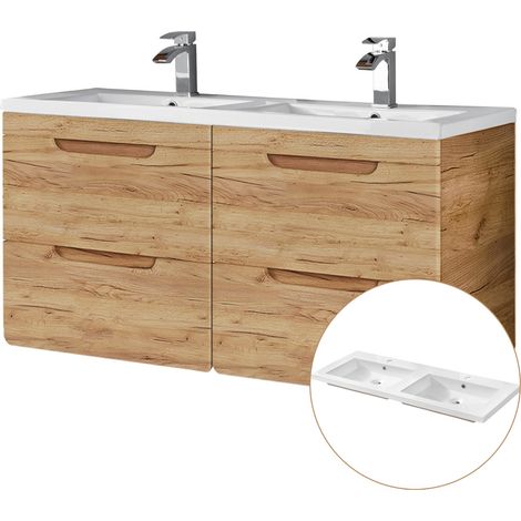 Doppel-Waschtisch 121cm Wotan Eiche Nb. LUTON-56-CRAFT Keramikwaschbecken B/H/T ca. 121/63/46 cm (1/5)