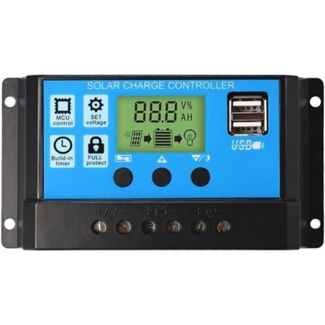 Pair Régulateur de charge de panneau solaire PWM, 12 V/24 V, 30 A, écran LCD, double port USB, (1/4)