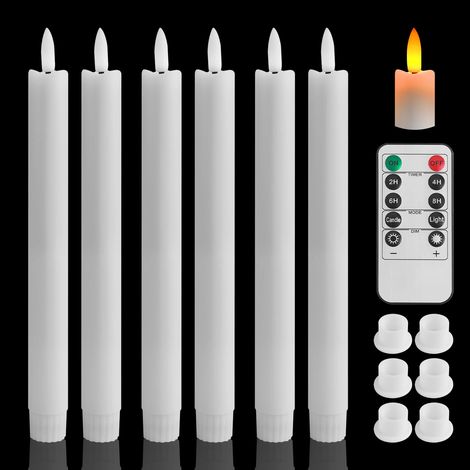 (Blanc, 25 cm, 6 pièces) Bougies coniques LED sans flamme avec fonction clignotante télécommandée, adaptées pour Halloween et Noël. (1/5)