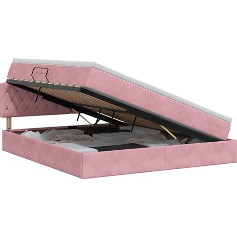 Lit de Rangement avec tête de lit Rose 180 x 200 cm Velours vidaXL (1/5)
