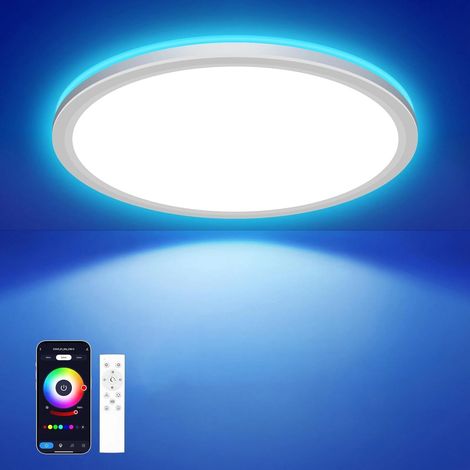 Plafonnier LED Dimmable avec Télécommande, 24W RGB Change Couleur Lampe Plafond Contrôle APP, 3000K-6500K Rond Plafonniers, Luminaire Plafonnier pour Chambre Salon Cuisine, Ø30cm
