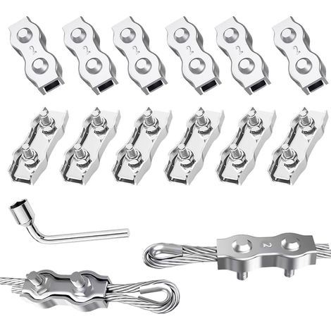Serre Cable Acier Duplex Clips M2 12pcs Serre Cable Inox 2mm Pour Les Chantiers de Construction et Les Navires corde à linge (M2) (1/5)