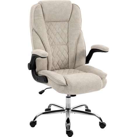 Fauteuil de bureau - HOMCOM - ergonomique - hauteur réglable, accoudoirs relevables - tissu en velours - 70x70x114-122cm - beige