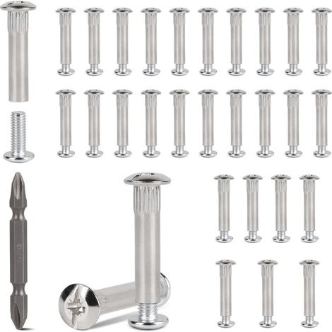 Lot de 30 Vis de Fixation M6 pour Bois d'une Épaisseur de 36 à 46 mm, Vis pour Meuble en Acier Nickelé, Connecteurs d'Armoires avec Tête Phillips PH2 (1/5)