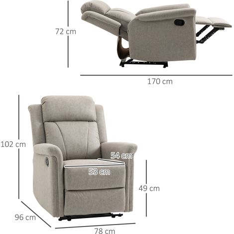 Sillón Relax Reclinable Manual Sillón Relax de Tela con Reposabrazos Reposapiés Acolchado Grueso Gris (1/5)