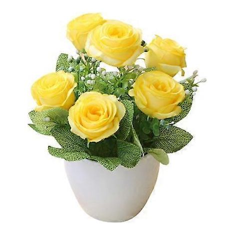 Plante artificielle en pot, bonsaï, belle rose artificielle en plastique, décoration pour salonjaune (1/5)
