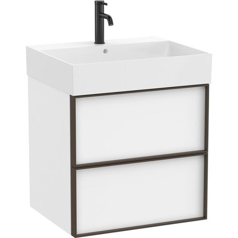 Pack meuble unik "INSPIRA" 600 - 2 tiroirs + lavabo plan en fineceramic - Blanc Mat - Roca (1/2)