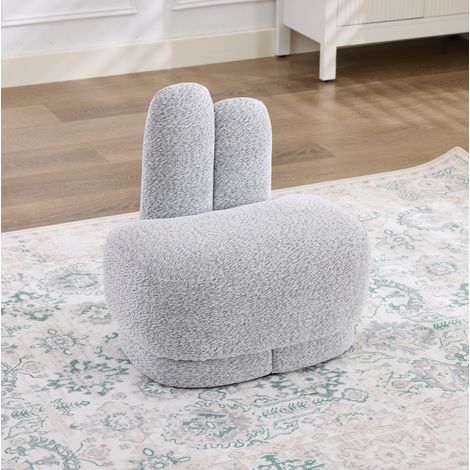 Pouf lapin 56x43.5x57 cm, oreilles brodées, siège d'appoint doux, tissu, gris blanc antique (1/5)