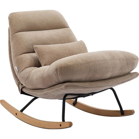 Vente-Unique – Fauteuil à bascule en tissu taupe – 100 % polyester – Piétement bois – Confort d'assise équilibré – Charge max 120 kg (1/5)