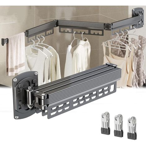 Étendoir mural pliable multifonctionnel en aluminium pour intérieur et extérieur avec cintres rotatifs 360° pour balcon (1/5)
