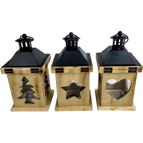 TrendLine Laterne Holz-Metall 24 x 12 cm braun-schwarz Laterne