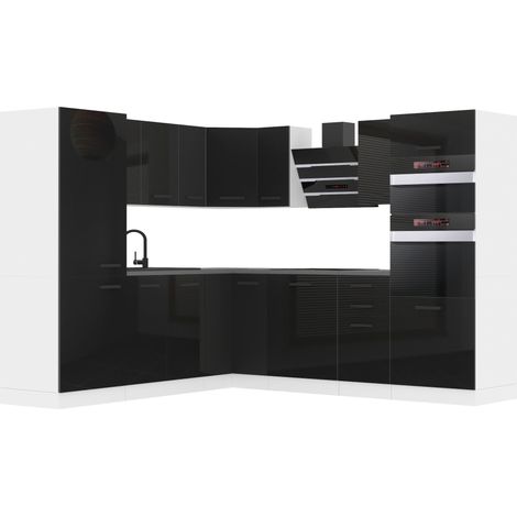Belini Cuisine Equipee Complete Stacy Muebles de Cuisine Complets. L-Forme Cuisine. Cuisine Complete sans Plan de Travail, Noir très Brillant (1/3)