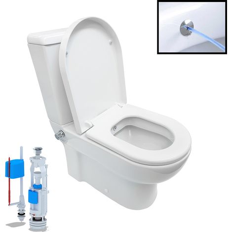 Stand-WC Dusch/Taharet Kombination inkl. Armatur heiß/kalt + Spülkasten + Deckel Komplett-Set