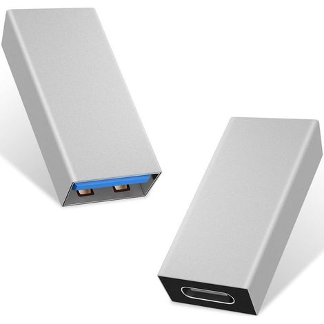 Silver 2 Pack USB C to USB 3.0 Adapter, USB 3.1, USB 3.0 Female to USB C Female, Compatible with iPhone 11, Google Pixel, Samsung Galaxy S20, Huawei, Moto (1/5)