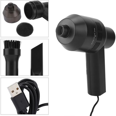 Aspiradora USB recargable y portátil para PC, coche y hogar: mini aspiradora de mano con boquillas intercambiables (modelo ABS negro). (1/5)