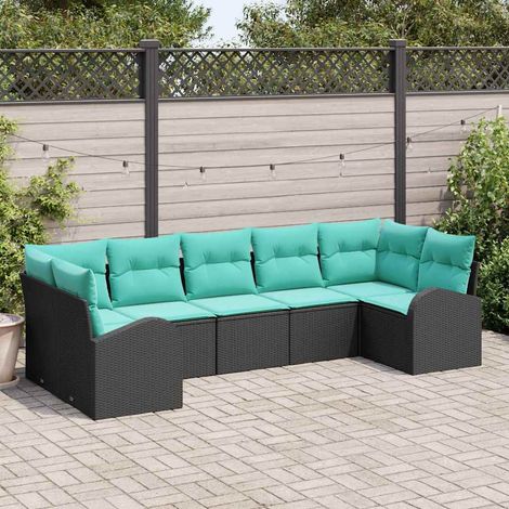 Salon de jardin 7 pièces modulable en polyrotin noir et turquoise - PANGIVO (1/5)
