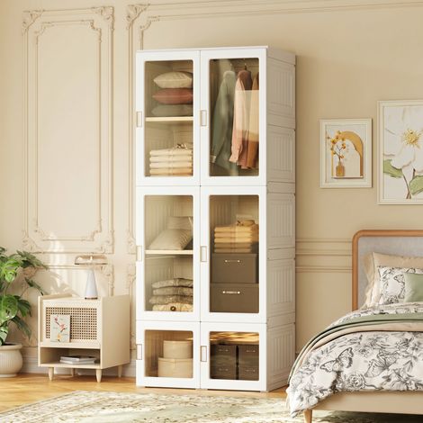 BLANKETSWARM - Armoire Portable Pliable 69x50x170cm, Armoire Penderie Portable Sans Installation - 6 Portes - Tringle à Vêtements Intégrée, Rangement Modulable – Matériau PP respectueux de l'environne