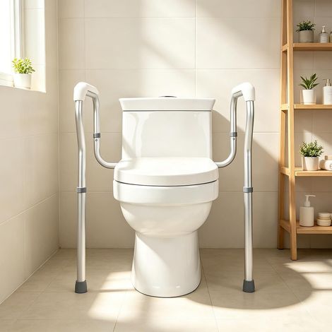 Rehausseur de toilettes avec accoudoirs, poignées de toilettes pour personnes âgées, rehausseur de siège de toilette réglable en hauteur, aide au lever pour personnes âgées, handicapées et femmes (1/5)