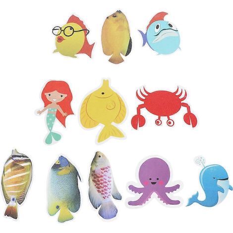 11 Stück nützliche rutschfeste Badezimmeraufkleber aus PVC, wasserfest, strapazierfähig, für mehr Sicherheit auf dem Badezimmerboden (Ozean-, Fischmotiv)-13X12 cm (1/3)