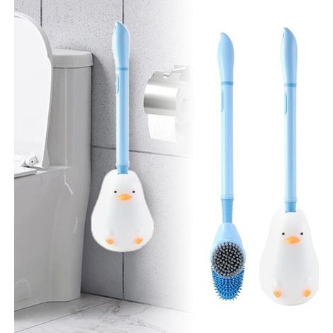 Spazzolino per WC 2 in 1 a forma di anatra subacquea, spazzolino per WC in silicone, spazzolino per WC creativo in silicone con contenitore, per la pulizia del bagno e del WC (blu)