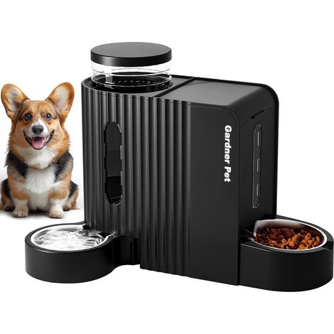 Pet 2-in-1 Automatic Cat Water Food Dispenser 6L x 2 Black (1/5)