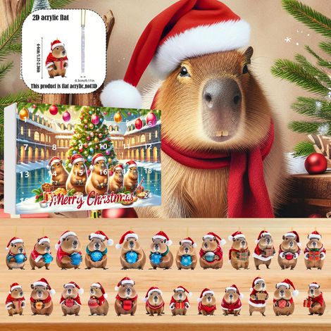 Calendrier de l'Avent avec décorations capybara - 24 pièces - 24 décorations de Noël capybara en acrylique 2D à suspendre - Décoration pour sapin de Noël - Cadeau de Noël pour les amoureux des capybar (1/5)